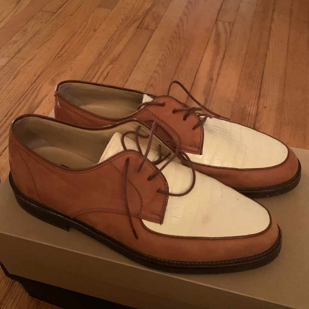 DAVANZATI snake skin and suede shoes, 9 1/2 rust and cream on snakeskin instep - Picture 4 of 5